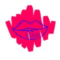 Lips on Neon Pink Brushstroke. Doodle style for Logo, Icon, Card, Poster