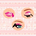 Lips paint with lipstick, eyes ink and eyeshadow Royalty Free Stock Photo