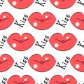 Lips pattern. Vector seamless pattern with woman s red kissing flat lips Royalty Free Stock Photo