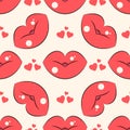 Lips pattern. Vector seamless pattern with woman s red kissing flat lips Royalty Free Stock Photo