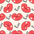 Lips pattern. Vector seamless pattern with woman s red kissing flat lips Royalty Free Stock Photo