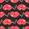 Lips pattern. Vector seamless pattern with woman s red and pink kissing flat lips Royalty Free Stock Photo