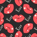 Lips pattern. Vector seamless pattern with woman s red and pink kissing flat lips Royalty Free Stock Photo