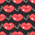 Lips pattern. Vector seamless pattern with woman s red and pink kissing flat lips Royalty Free Stock Photo