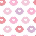 Lips pattern. Vector seamless pattern with woman s red, pink, violet kissing flat lips Royalty Free Stock Photo