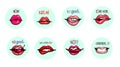 Lips with phrases collection set, sensual hand drawn vector illustration for print sticker patch badges isolated on Royalty Free Stock Photo