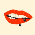 Lips piercing vector in cartoon style. Royalty Free Stock Photo