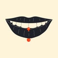 Lips piercing vector in cartoon style. Royalty Free Stock Photo