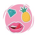 Lips pineapple and diamond patch decoration icon