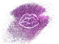 Lips of pink glitter sparkle on white background