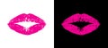 Lips pink. Lipstick pink. Kiss isolated on background. Lips makeup. Imprint pomade. Glamorous kisses for design gift prints. Woman