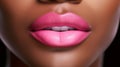 Lips with pink lipstick and white teeth of a beautiful, elegant, sexy African American woman with perfect dark skin