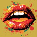 Lips pop art. Sensual mouth fashion poster. Modern vector art design of beautiful woman lips Royalty Free Stock Photo