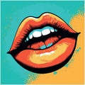 Lips pop art. Sensual mouth fashion poster. Modern vector art design of beautiful woman lips Royalty Free Stock Photo