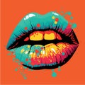 Lips pop art. Sensual mouth fashion poster. Modern vector art design of beautiful woman lips Royalty Free Stock Photo