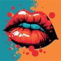 Lips pop art. Sensual mouth fashion poster. Modern vector art design of beautiful woman lips Royalty Free Stock Photo