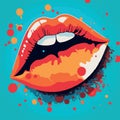 Lips pop art. Sensual mouth fashion poster. Modern vector art design of beautiful woman lips Royalty Free Stock Photo