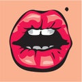 Lips. Pop art woman lips. Open mouth.