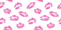 Lips print pink seamless vector background