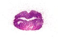 Lips of purple glitter sparkle on white background