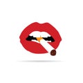 Lips in red with cigarette vector