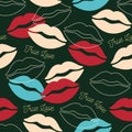 Lips seamless pattern. Colorful, modern youth illustration for Valentine`s Day