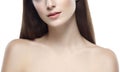 Lips shoulders nose neck Beautiful woman face close up studio on white portrait Royalty Free Stock Photo