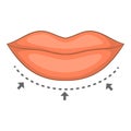 Lips surgery correction icon, cartoon style