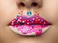 Lips with sweet donut makeup Royalty Free Stock Photo