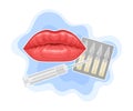 Lips with Syringe and Glass Ampoule Pack Vector Composition