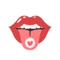 Lips with tongue. Love, kiss, Valentines Day element. Vector illustration