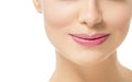 Lips woman beauty healthy skin close up natural lipstick pink red isolated on white Royalty Free Stock Photo