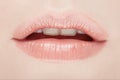 Lips, woman mouth beauty closeup in natural pink color Royalty Free Stock Photo