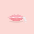 Lips zipped. Woman`s mouth with zipper closing lips shut. Concept of shut up, keeping quiet. Vector illustration, flat design Royalty Free Stock Photo