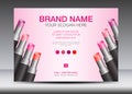 Lipstick ads, Cosmetics Banner design Template vector illustration, lipstick mask bottle isolated, flyer