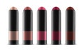 Lipstick or blusher in glossy black tube, realistic vector illustration. Lip or cheek rouge color palette. Trendy makeup product