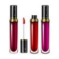 Lipstick Bottles With Brush Makeup Set Vector