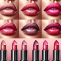 lipstick color palette, displayed on beautiful lips.