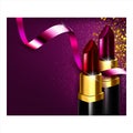 Lipstick Cosmetics Advertising Banner Vector Illustration