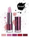 Lipstick cosmetics watercolor Vector. Product packaging design. Brand mock up cosmetics template, delicate pink colors