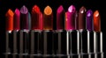 Lipstick Elegance: A Rich Palette of Glamorous Shades on a Sleek Black Background, ai generative