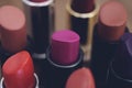 Lipstick. Fashion Colorful Lipsticks over black background. Royalty Free Stock Photo