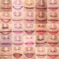 Lipstick on female Mouths. Set of Women`s Lip