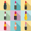 Lipstick icons set, flat style