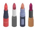 Lipstick icons set, isometric style