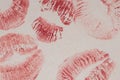 Lipstick imprints on white paper. Close-up Royalty Free Stock Photo