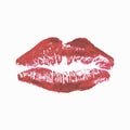 Lipstick kiss isolated on white background. Realistic lips Royalty Free Stock Photo