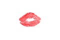 Lipstick kiss isolated on white background.Red lip print. Royalty Free Stock Photo