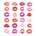 Lipstick kiss isolated on white, lips set, design element. Royalty Free Stock Photo