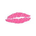 Lipstick kiss mark red and pink silhouette isolated on white background. Stamp makeup printfrom mouth. Vector Royalty Free Stock Photo